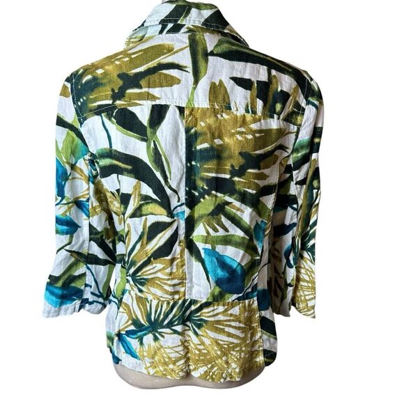 Chico’s Tropical Linen Jacket Size 1 (8/10) | Lightweight Zip Up Travel Layer - Picture 4 of 9